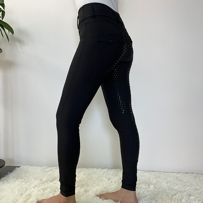 Black Horse Riding Jodhpurs Women Four Way Stretch Breeches With Silicone